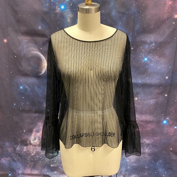 Aritzia Babaton Black Stripe Sheer Long Bell Sleeve Top - L - Picture 1 of 8